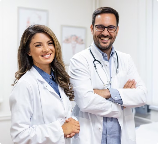 Physician holding peptide therapy box with medical supplies for clinical use